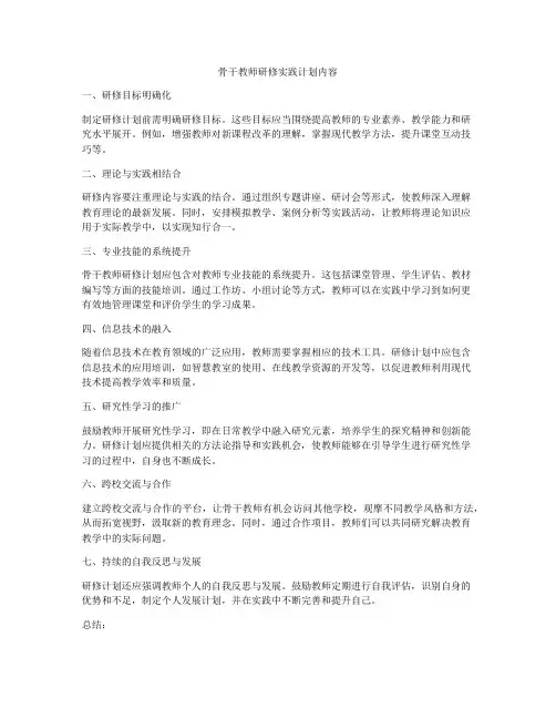 骨干教师研修实践计划内容