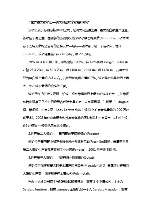 世界五大白银矿产分布