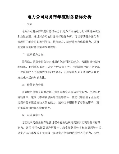 电力公司财务部年度财务指标分析