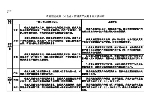 小企业信贷资产风险十级分类主要特征
