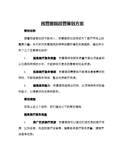 民营医院经营策划方案