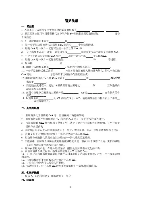 脂类代谢练习题