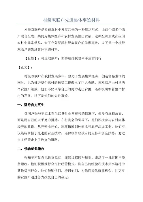 村级双联户先进集体事迹材料