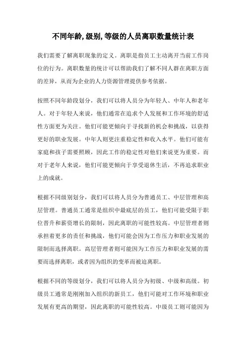 不同年龄,级别,等级的人员离职数量统计表