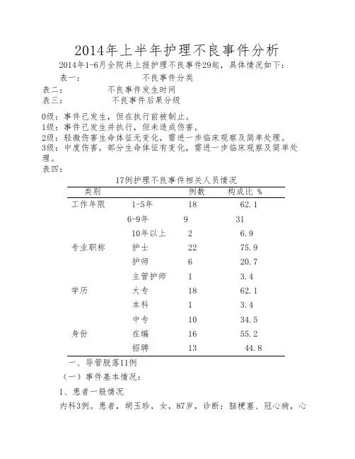 上半年护理不良事件分析