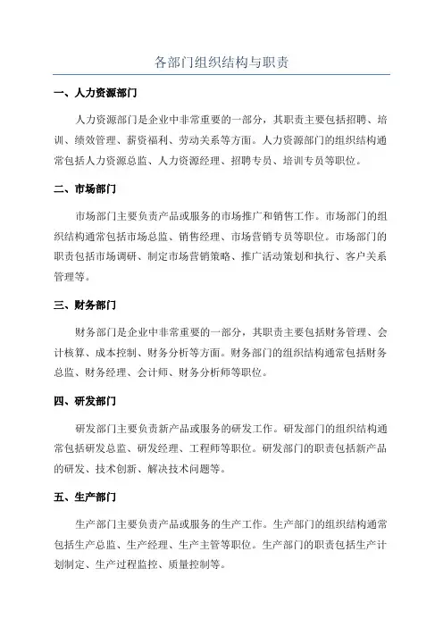 各部门组织结构与职责