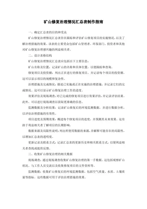 矿山修复治理情况汇总表制作指南
