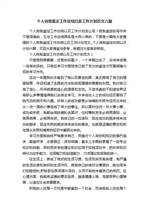 个人自我鉴定工作总结以及工作计划范文六篇