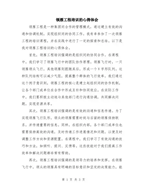 领雁工程培训的心得体会