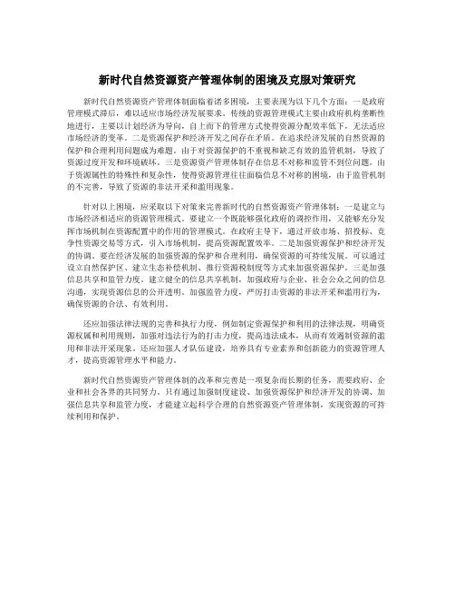 新时代自然资源资产管理体制的困境及克服对策研究