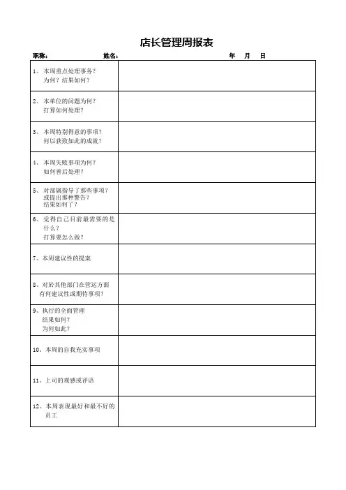 店长管理周报表