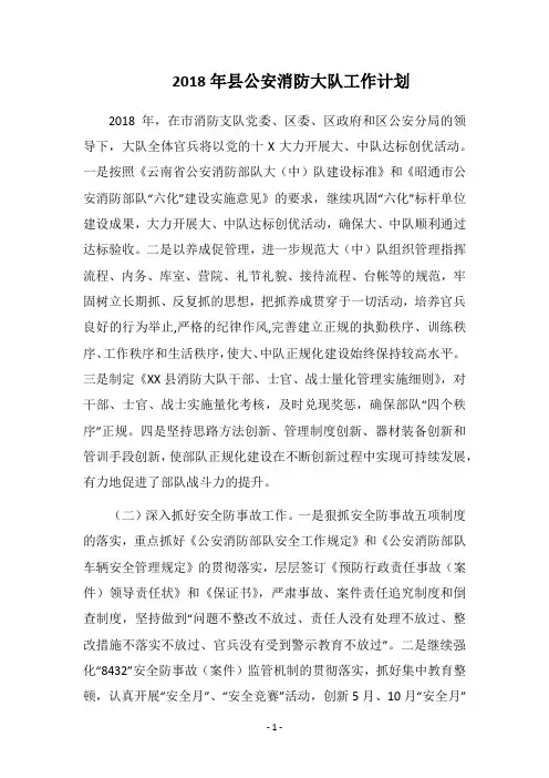2018年县公安消防大队工作计划