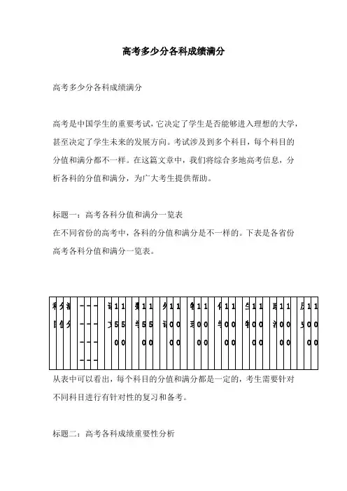 高考多少分各科成绩满分