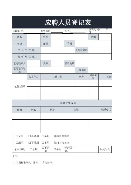 应聘人员登记表excel模板
