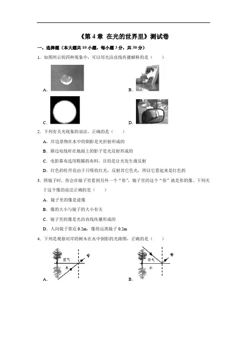 教科版物理八年级上册《第4章在光的世界里》测试卷(解析版)