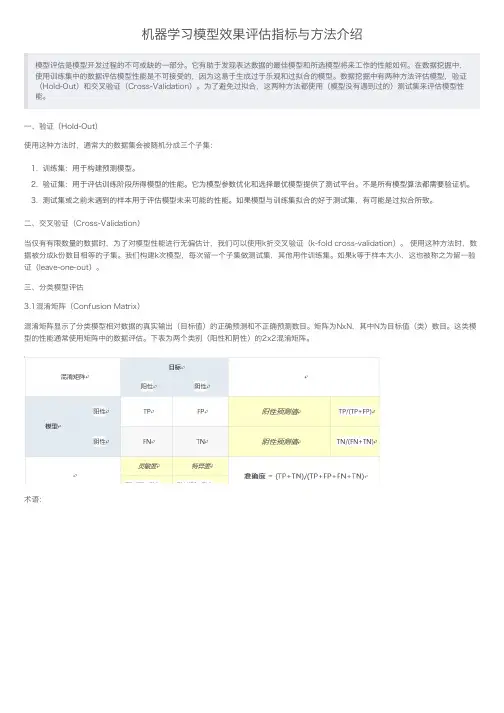 机器学习模型效果评估指标与方法介绍