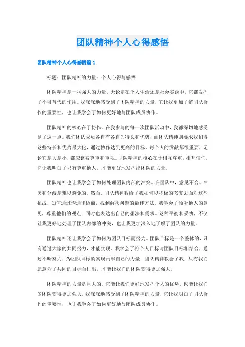 团队精神个人心得感悟