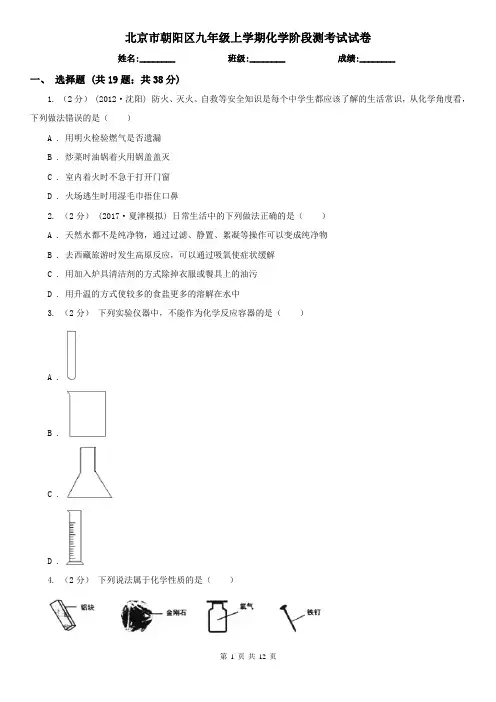 北京市朝阳区九年级上学期化学阶段测考试试卷