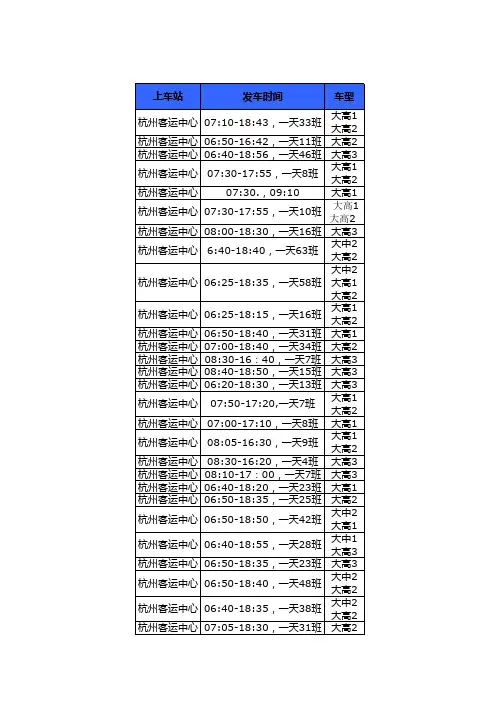 杭州汽车客运中心站时刻表