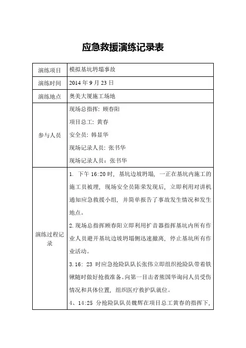 坍塌事故应急救援演练记录表