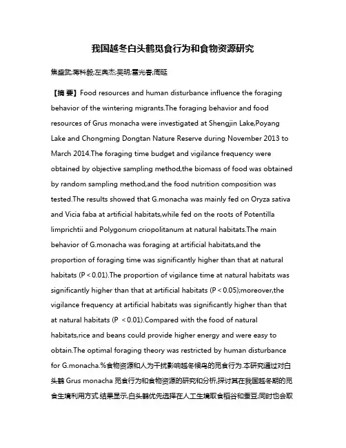 我国越冬白头鹤觅食行为和食物资源研究