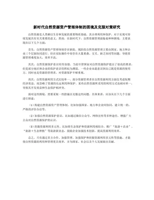 新时代自然资源资产管理体制的困境及克服对策研究