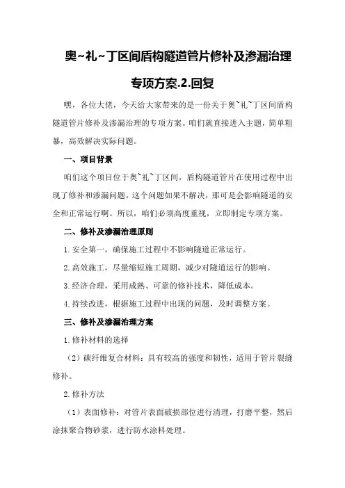 奥~礼~丁区间盾构隧道管片修补及渗漏治理专项方案