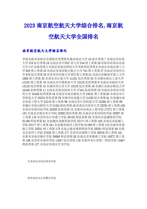 2023南京航空航天大学综合排名,南京航空航天大学全国排名