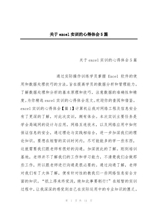关于excel实训的心得体会5篇