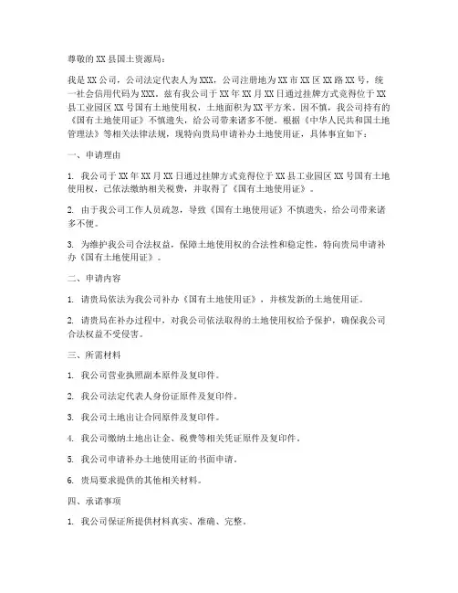 土地证补办申请书