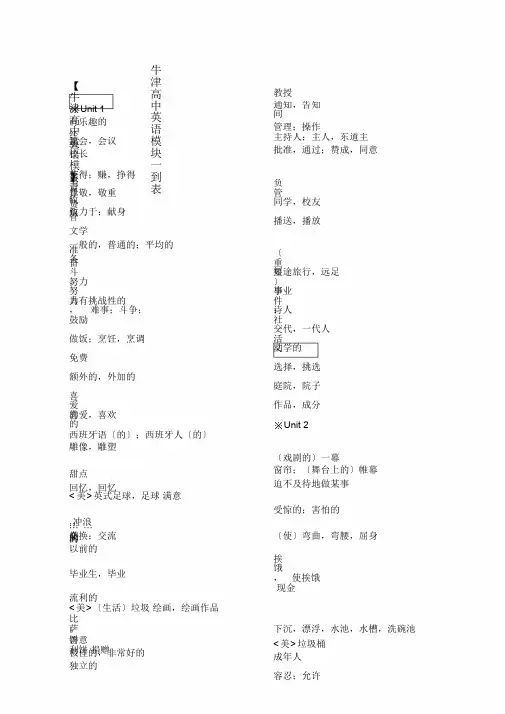 牛津高中英语模块一到模块六单词表