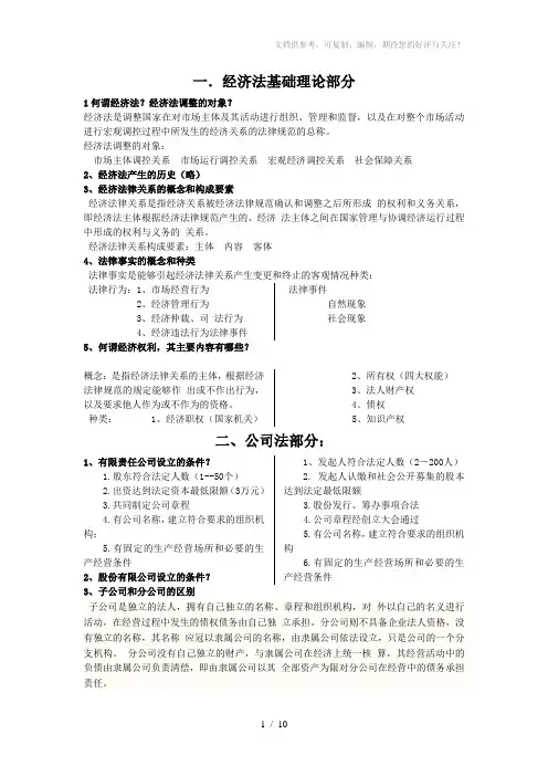 经济法复习提纲答案
