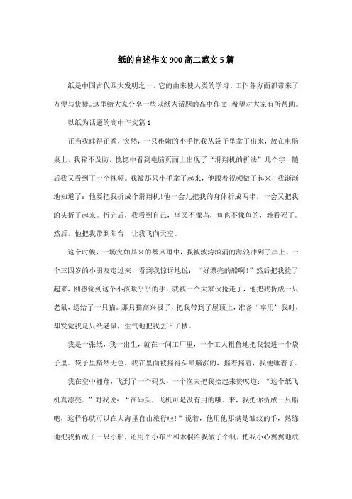 纸的自述作文900高二范文5篇