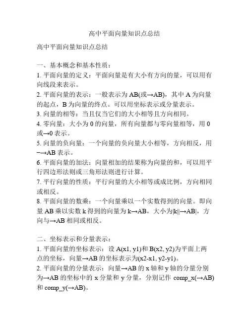 高中平面向量知识点总结