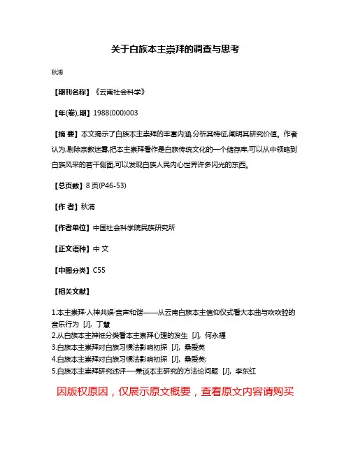 关于白族本主崇拜的调查与思考