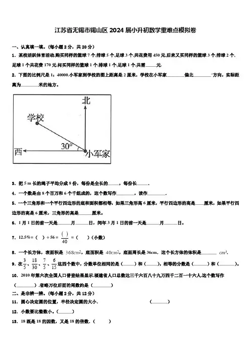 江苏省无锡市锡山区2024届小升初数学重难点模拟卷含解析