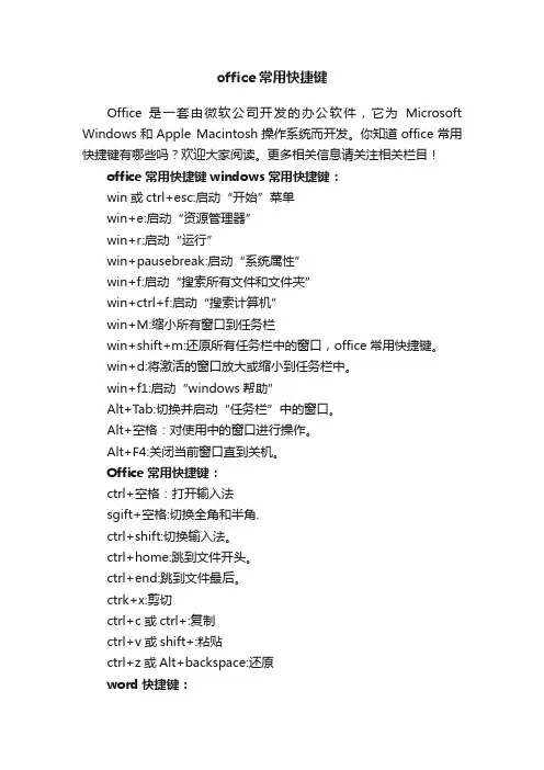 office常用快捷键