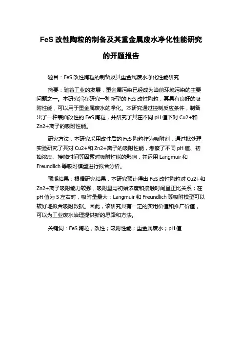 FeS改性陶粒的制备及其重金属废水净化性能研究的开题报告