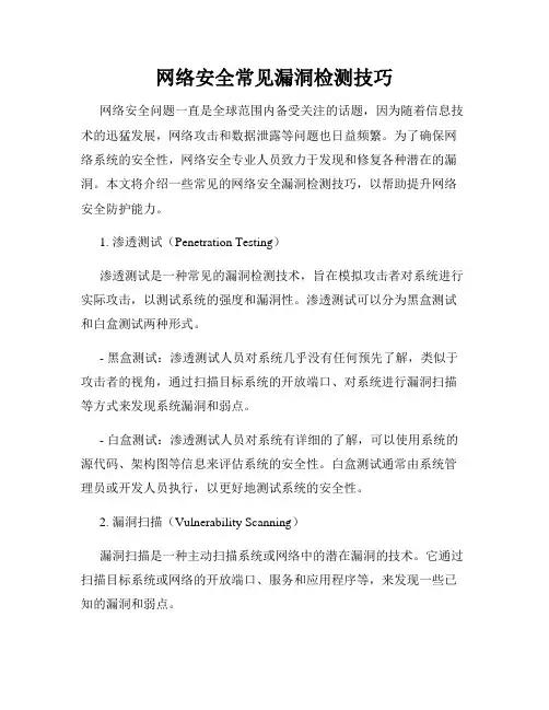 网络安全常见漏洞检测技巧