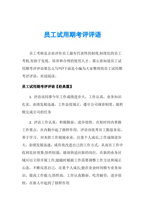 员工试用期考评评语