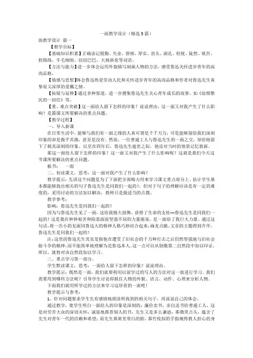 一面教学设计(精选5篇)