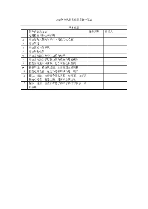火焰切割机日常保养表