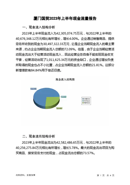 600755厦门国贸2023年上半年现金流量报告