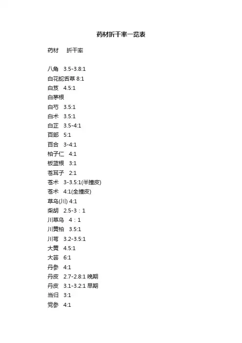 药材折干率一览表