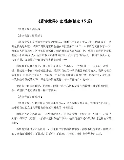 《悲惨世界》读后感(精选15篇)