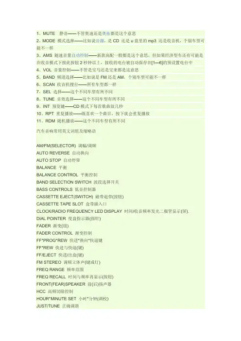 汽车音响常用英文词组及缩略语
