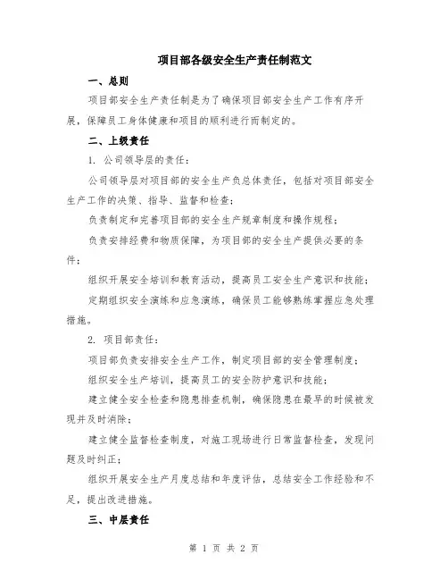项目部各级安全生产责任制范文