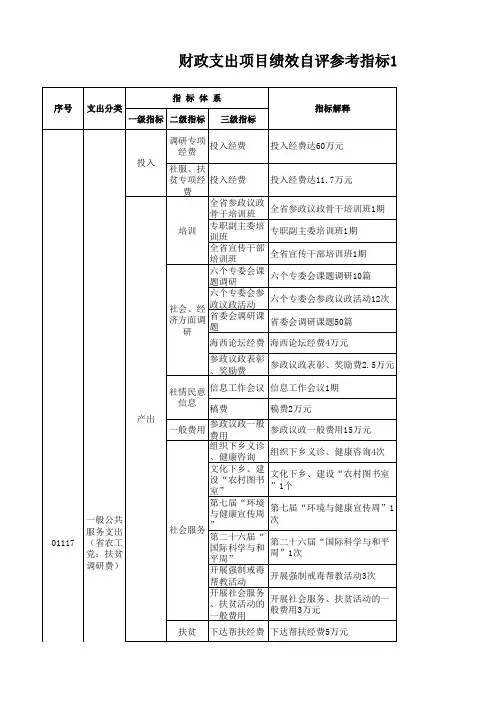 项目支出绩效评价指标体系：一般公共服务支出(农工党) 
