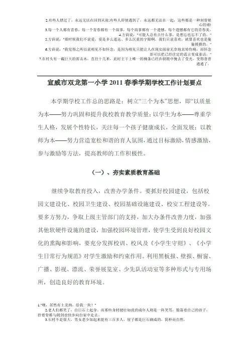 宣威市双龙第一小学2011春季学期学校工作计划要点