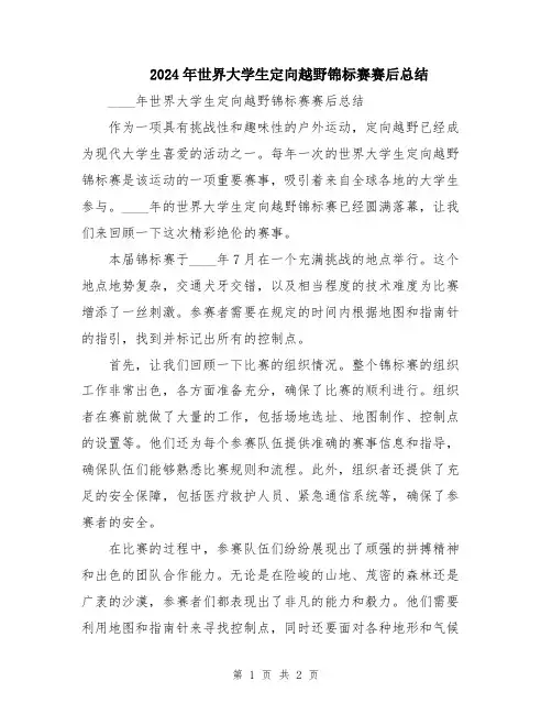2024年世界大学生定向越野锦标赛赛后总结